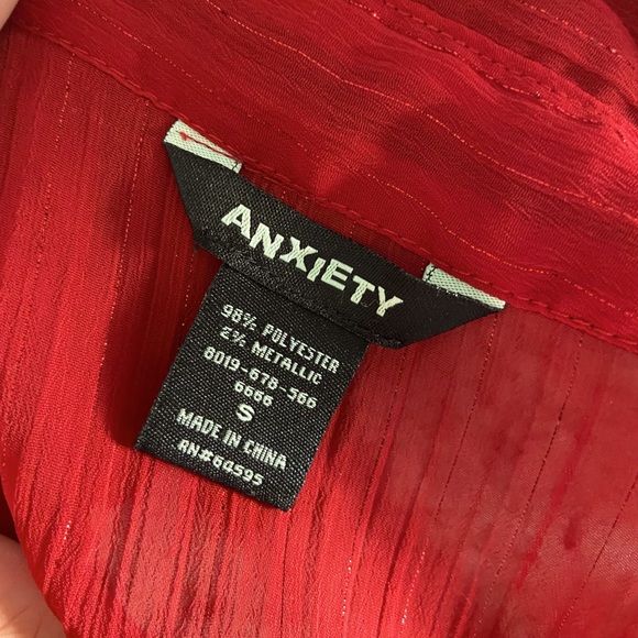 ANXIETY Long Sleeve Button Up Red Shirt Size Small - Picture 4 of 4